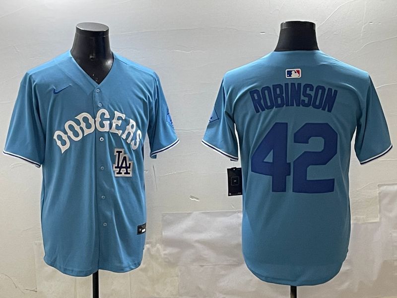 Men Los Angeles Dodgers #42 Robinson Light Blue Joint Name 2025 Nike MLB Jersey style 12->los angeles dodgers->MLB Jersey